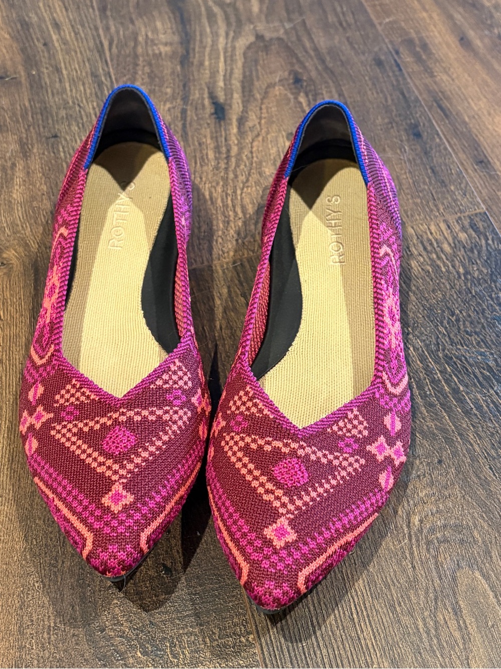 Rothy's Pink & Magenta Geometric Pointed Toe Flats